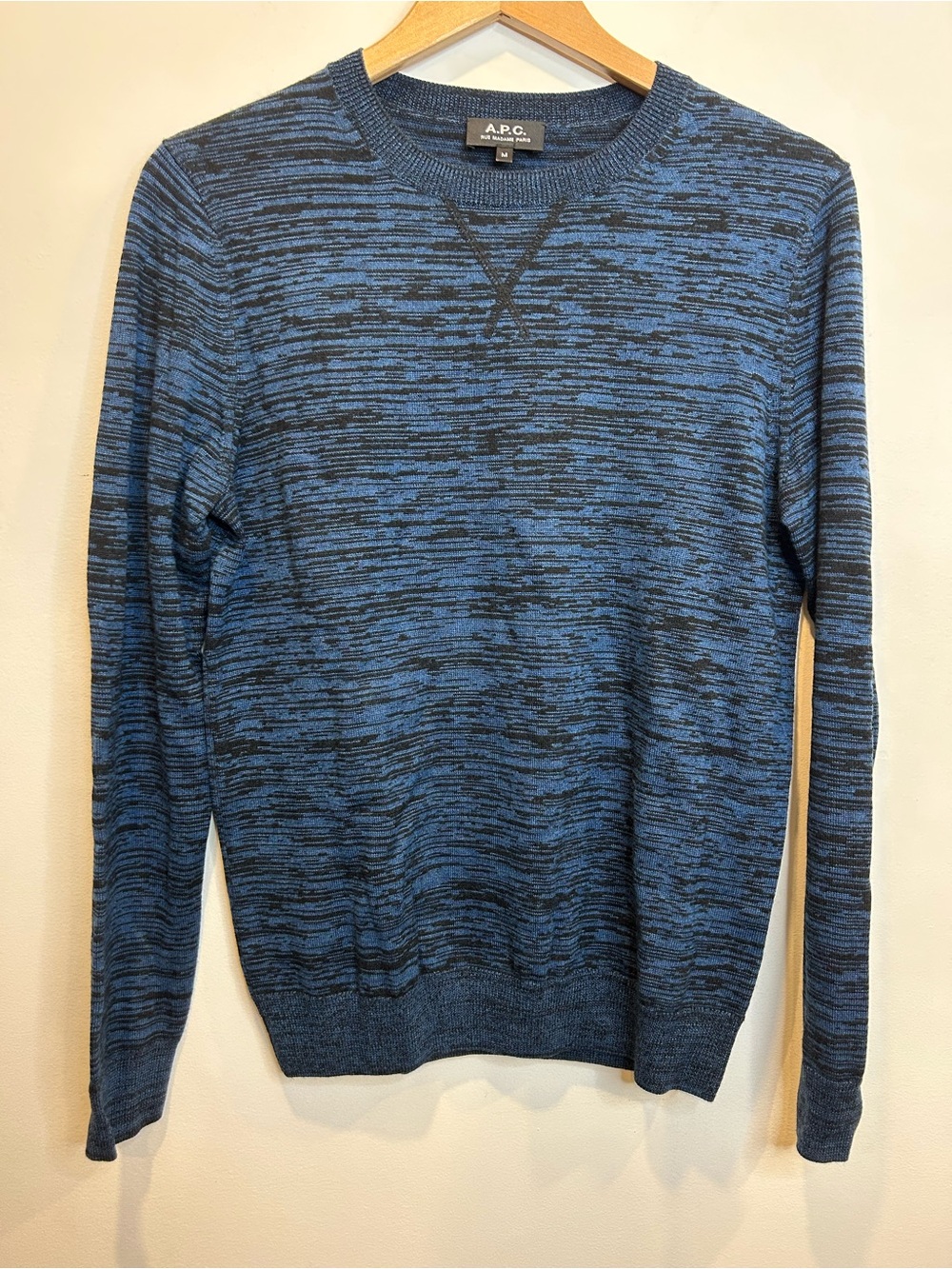 A.P.C. Merino Wool Crew-Neck Sweater Blue Black